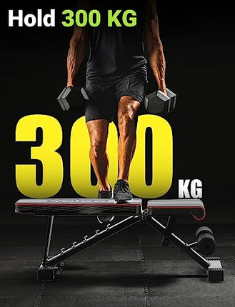 Panca Palestra Pieghevole per l'allenamento di tutto il corpo, 300KG Addominali per l'allenamento della forza in Casa con ripiegamento rapido e regolazione veloce (Nero-Rosso)