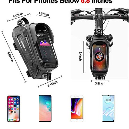 ROCKBROS Borsa da Telaio Bici Rigida Impermeabile, Borsa Tubo Anteriore per MTB Bicicletta, Porta Cellulare 6.5 Pollici TPU Touchscreen, Grande capacità 1.7L Accessori Bike