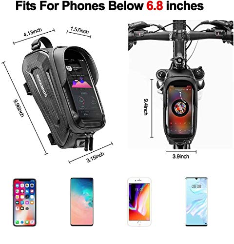 ROCKBROS Borsa da Telaio Bici Rigida Impermeabile, Borsa Tubo Anteriore per MTB Bicicletta, Porta Cellulare 6.5 Pollici TPU Touchscreen, Grande capacità 1.7L Accessori Bike