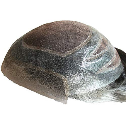 Toupee Capelli Umani Uomini 0,04 mm Pelle Sottile PU con Pizzo Toupee Uomini Parrucche 8 * 10 Base Uomini Parrucca Capelli Umani 110% Densità（#1B40）