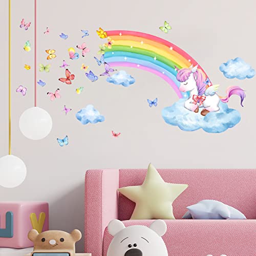 Adesivi Murali Arcobaleno Unicorno Adesivi da Parete Farfalle Nube Adesivi Muro Unicorno Arcobaleni Decorazione Murale Asilo Nido Camera da Letto Cameretta Ragazza Bambini