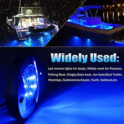 Greluma 4 Pcs Luci interne per barche marine rotonde Montaggio a poppa Luci di ancoraggio di poppa a LED Luci notturne a LED per la pesca, Luce di cortesia a LED blu sul ponte, IP67 Impermeabile