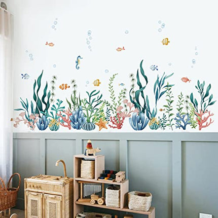 decalmile Adesivi Murali Sotto il Mare Alghe Oceaniche Adesivi da Parete Pesci Marina Baseboard Decorazione Murale Bagno Camerette Bambini Camera da Letto