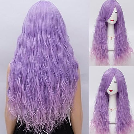 Parrucca viola con frangia lunga parrucca per donne capelli sintetici uso quotidiano Halloween Cosplay parrucche viola con rosa DE081B