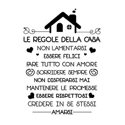 Le Regole della Casa Italiano Adesivi da Parete Muro Adesivo Murali Decorativo Decorazione fai da te Domestica Porta Camera da Letto Soggiorno