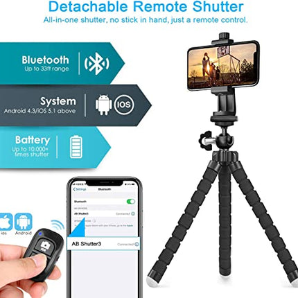Treppiede per cellulare, Treppiede Portatile Octopus con telecomando Bluetooth e supporto per telefono, rotazione a 360° per smartphone, fotocamera DSLR
