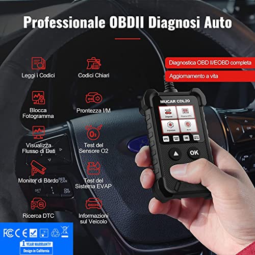 mucar CDL20 Diagnosi Auto Tutte Autodiagnosi OBD2/ EOBD con funzioni OBDII odb2 diagnostica in Italiano del Motore Strumento diagnostica per autoveico