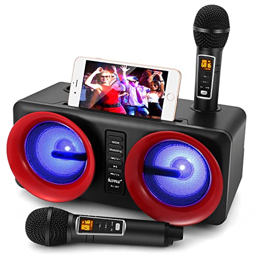 (Versione aggiornata) Karaoke Professionale Completo, ALPOWL Sistema Di Altoparlanti PA Portatile Con Luci LED Colorate Sfumate e 2 Microfoni Karaoke per Feste in Casa, Matrimoni, Chiese (nero)