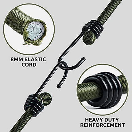 Pluvios Ganci Elastici - 10 Corde Elastiche con Gancio - Multiuso e di Varie Taglie - Corde Elastiche per Teloni, Portapacchi, Campeggio - Resistenti a Intemperie e Raggi UV
