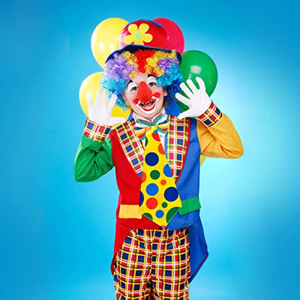 Costume Clown - 4 pezzi, Parrucca Riccia da Clown Naso da Pagliaccio Cravatta Colorata Guanti Bianchi, Costume Carnevale Donna Costume Halloween Bambino Cosplay Uomo