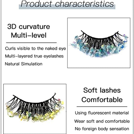 Ciglia Finte, 3 Paia di Ciglia Finte 3D con Glitter Colorati, Drammatici E Soffici Drag Queen, Ciglia Finte con Paillettes Luminose, per Festival Halloween Cosplay Festa in Maschera