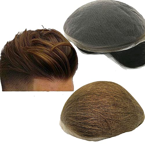 N.L.W Parrucche di Pizzo Pieno Full Lace Parrucca Uomo per Afro Uomini Sistema di Sostituzione dei Capelli Protesi Capelli Uomo 8×10 Pollici Pelle Sottile 0.06cm Spessore Parrucche (#4 light brown)