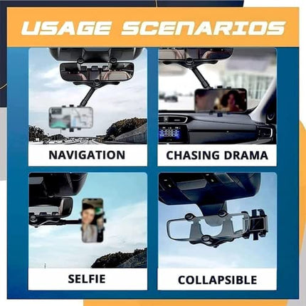 Supporto per telefono per specchietto retrovisore auto, girevole a 360°, retrattile, per auto, supporto per telefono cellulare, adatto a mani libere per iPhone e smartphone Android