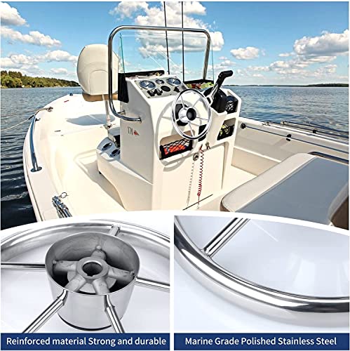 Geloo Volante per Barca 13-1/2 pollici 5 razze barca volante distruttore stile nave marina in acciaio inox accessori per adattarsi alberi conici standard da 3/4", per pontone barca yacht universale