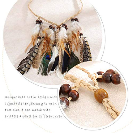 Fashband Fascia per capelli indiana con piume di pavone, stile hippie, accessorio per capelli tribale anni '20, copricapo indiano per donne e ragazze
