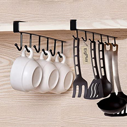 EigPluy 2pcs Mug Ganci Tazze Bicchieri di vino Deposito Ganci Cucina Utensil Cravatte Cinture e Sciarpa Appeso Gancio Rack Titolare Sotto Armadietto Armadio Senza Foratura ,Nero