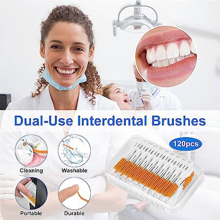 ZAHRVIA 120 Pezzi Scovolini Interdentali, Filo Interdentale Forcella, Spazzole Interdentali in Silicone, Spazzola Interdentale per Proteggere i Denti (Arancione)