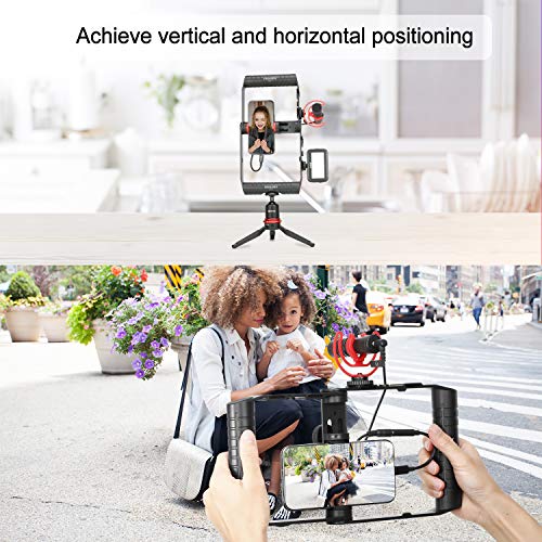 MOURIV Video rig per smartphone pieghevole SmartPhone Stabilizzatore video Grip Supporto per treppiede Scarpa fredda integrata e attacchi da 1/4"-20 per videomaker Video-grapher per Smartphone