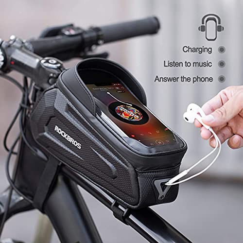 ROCKBROS Borsa da Telaio Bici Rigida Impermeabile, Borsa Tubo Anteriore per MTB Bicicletta, Porta Cellulare 6.5 Pollici TPU Touchscreen, Grande capacità 1.7L Accessori Bike