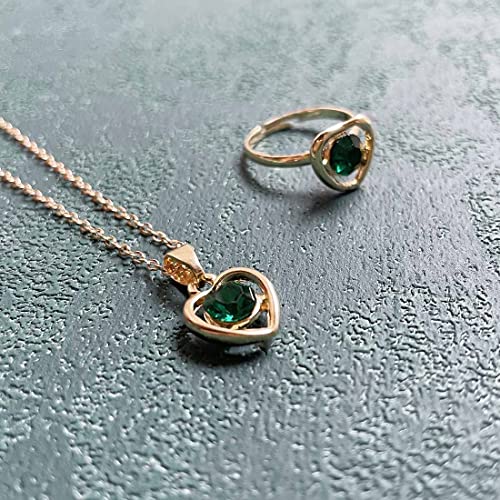 Prosy Cuore-A Forma di Cristallo Collana Oro Argento Orecchini Bracciale Anello Set Moda Amore Cuore Pendente Choker Collane Gioielli per le Donne e Ragazze (Verde)