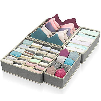 ASANMU Scatola a Scomparti, Cassetti Organizer Pieghevole, Organizzatori per Biancheria Intima, per Riporre Calzini Reggiseni e Cravatte Storage Box, Grigio