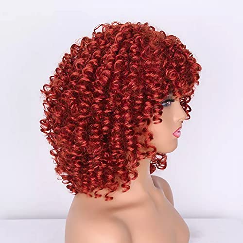 Colorful panda Kinky curly rosso dorato parrucche afro ricci per le donne Parrucca riccia afro crespi capelli sintetici naturali di media lunghezza per parrucca costume o uso quotidiano