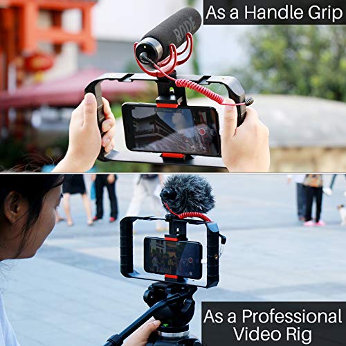 PICTRON Video Rig Pro, Stabilizzatore per Telefoni Cellulari, Stabilizzatore Intelligente Con Triplo Attacco a Slitta Fredda, Supporto per Treppiede per Video Smartphone per iPhone, Samsung