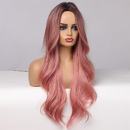 Parrucca da Donna Onda del corpo lunga Ombre Nero Rosa Parrucche Cosplay Parrucche sintetiche resistenti al calore Parte centrale Parrucche Lolita naturali for donna Parrucche wig