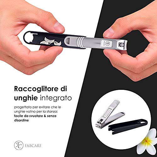 FABCARE Tagliaunghie con raccolta unghie e lima per unghie integrata - include custodia ed ebook - extra taglienti e durevoli - tagliaunghie per manicure e pedicure - tagliaunghie