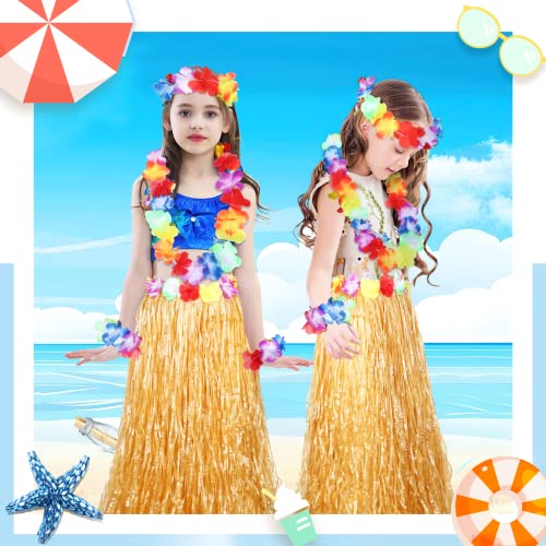 16PCS Gonna Hawaii, Gonna Hula Erba Hawaii con Fiori Braccialetti Collana Fascia Set Costume Festa Hawaii per Bambini Ragazze Festa Donna Estate Decorazioni per Feste in Spiaggia