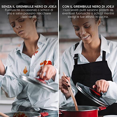 Joejis - Grembiule da cucina unisex nero in - Confezione da 3, perfetto in cucina, ristorante, bar o evento di catering