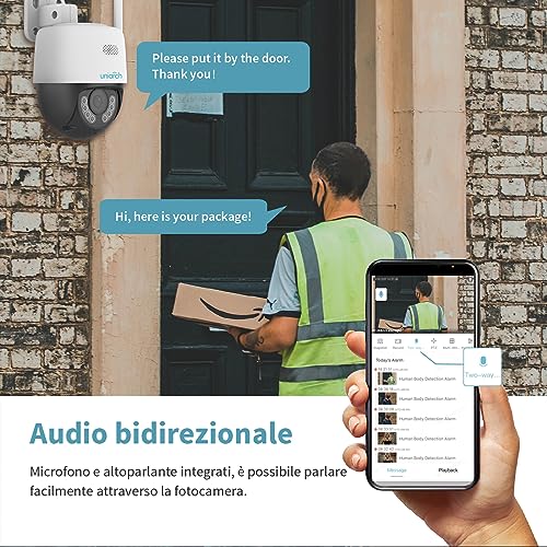 Uniarch 2K Telecamera Wi-Fi Esterno, Telecamera Motorizzata per Esterni con Copertura a 360 °, Visione Notturna Fino a 30m, Rilevamento di Persone, Impermeabile, Audio Bi-direzionale, IP66