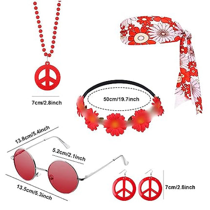 Gohytal Costume Hippie da Donna, 5 Pezzi anni '70 anni '80, Costume hippie Hippie, Accessori per Carnevale, Festival Abbigliamento, Accessori Hippie per Costume di Halloween, Cosplay, Carnevale