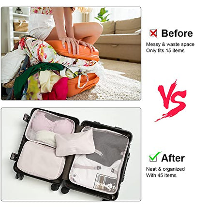 OSDUE Organizer Valigie, 8 Pezzi Sistema di Cubo di Viaggio, Separatori Buste Viaggio Travel Organizer, Abbigliamento Intimo Calzature Organizzatori Sacchi Valigia di Stoccaggio Set (Beige)