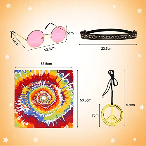 LOHAME 9pz Hippie Costume Set Retrò Accessori Hippie Costume Bohemia Set Costume Anni '60 anni '70-Occhiali da Sole Collana con Segno di Pace Fascia Hippie-per Festa Spiaggia Viaggio Foto Regalo