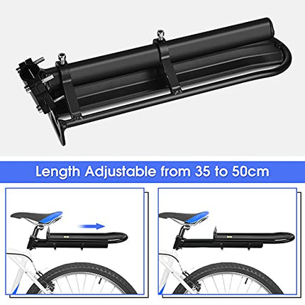Portapacchi Posteriore per Bicicletta Portapacchi Regolabile Sedile Nero per Bagagli Carico da Neve Ripiano per Mountain Bike capacità 10 kg 33,3 x11,7 cm