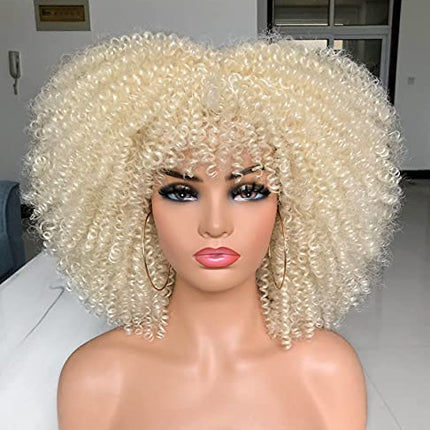 ANNIVIA Parrucca afro ricana con pony per donne nere da 14 pollici, capelli sintetici, resistenti al calore, parrucca piena (bianco)