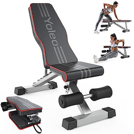 Panca Palestra Pieghevole per l'allenamento di tutto il corpo, 300KG Addominali per l'allenamento della forza in Casa con ripiegamento rapido e regolazione veloce (Nero-Rosso)