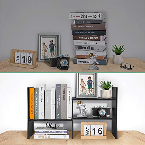 Scaffale a libro in legno, multifunzionale, libreria di immagazzinaggio con 5 scomparti, metodo di assemblaggio multiplo, organizzatore da tavolo per ufficio, camera, cucina, colore nero/legno