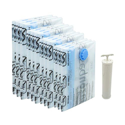 Amazon Basics Sacchetti sottovuoto con pompa a mano, Multiple confezione da 12 (3 jumbo, 3 grandi, 3 medi, 3 piccoli)
