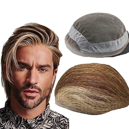 N.L.W. Parrucchino da uomo PU Front Pizzo Toupee Pezzi dei Capelli Umani europei per gli protesi capelli uomo 8×10 pollici sottile 0.06 cm Uomo Parrucca Sistema parrucchino Sostituzione in oro