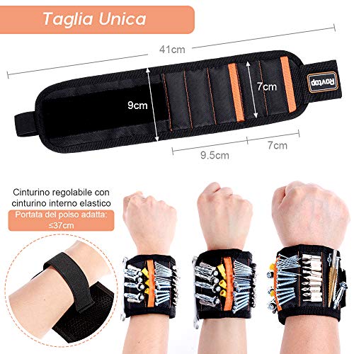 Rovtop Bracciale Magnetico con 15 Magneti Robusti Braccialetto Magnetico Regalo Uomo Originale Gadget Utili Multitool bracciale magnetico porta viti Idee Regalo Natale Festa del Papà Compleanno Regali