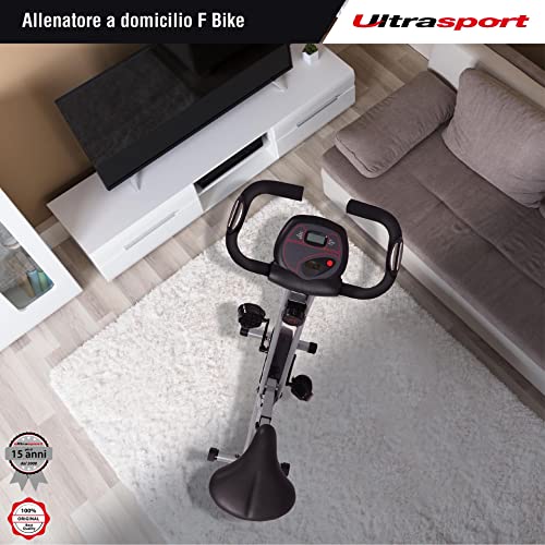 Ultrasport F-Bike, Bicicletta Trainer, Fitness Bicicletta LCD Computer allenamento, Cyclette pieghevole, Max. Peso 110 kg, misurazione pulsazioni, 8 livelli resistenza, ruota rifinitura, Argento/Nero