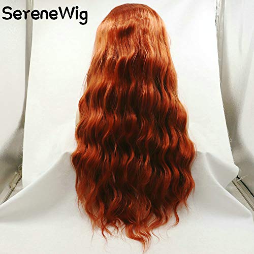 SereneWig 360 # parrucca rossa mattone pizzo frontale parrucca per donna naturale sciolto ondulato lungo sintetico parrucca UK resistente al calore parrucca metà legata 50 cm