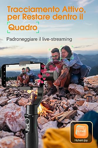 hohem iSteady Mobile Plus Stabilizzatore Gimbal, 3 Assi Stabilizzatore con Treppiedi, Modalità Sportiva/600° Rotazione, Caricamento 280g per iPhone&Android Smartphone, Gimbal per Vlog/Youtube/TikTok