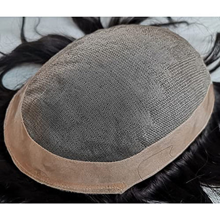 Parrucca Uomo PU e Pizzo Toupee Europeo Pezzi Per I Pacini Umani, protesi capelli uomo Piaccelli 9×7 Pollici Skin Sottile 0.06 cm Spessore Uomini Parrucca in Nero Naturale