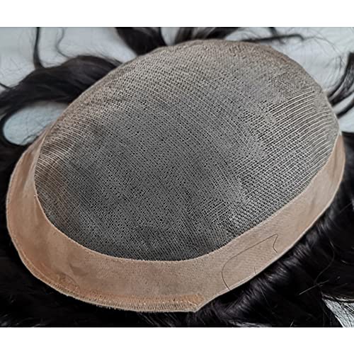 N.L.W. Parrucca Uomo PU e Pizzo Toupee Europeo Pezzi Per I Pacini Umani, protesi capelli uomo Piaccelli 9×7 Pollici Skin Sottile 0.06 cm Spessore Uomini Parrucca in Nero Naturale