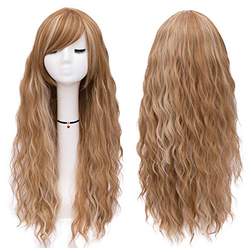 Parrucca bionda donna ricci lunghi parrucche con frangia per donne/ragazze/sintetici capelli sintetici parrucche naturali partita/costume Wig DE001XA