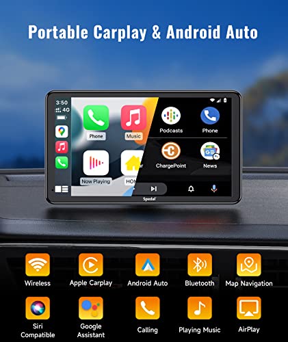 Spedal NaviCam 796W Wireless Apple Carplay & Android Auto, autoradio portatile con touchscreen IPS da 7 pollici, telecamera esterna, vivavoce Bluetooth con WiFi, AirPlay, trasmettitore AUX/FM 12-48V