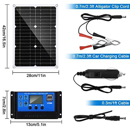 icyant Kit Pannello Solare Pannello Solare Monocristallino 20W 18V con Regolatore di Carica Solare 40A + Cavo a Coccodrillo Kit di Energia Solare Impermeabile per Auto, Camper, Barca, Tetto, Camper